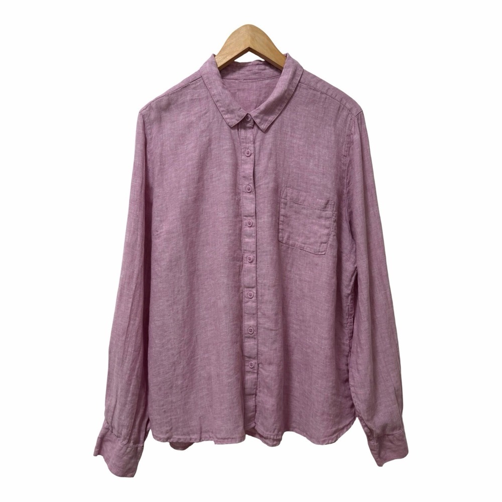 Garnet Hill Womens Easy Linen Button Down Shirt Size 16 Pink Coastal Beach Vacay